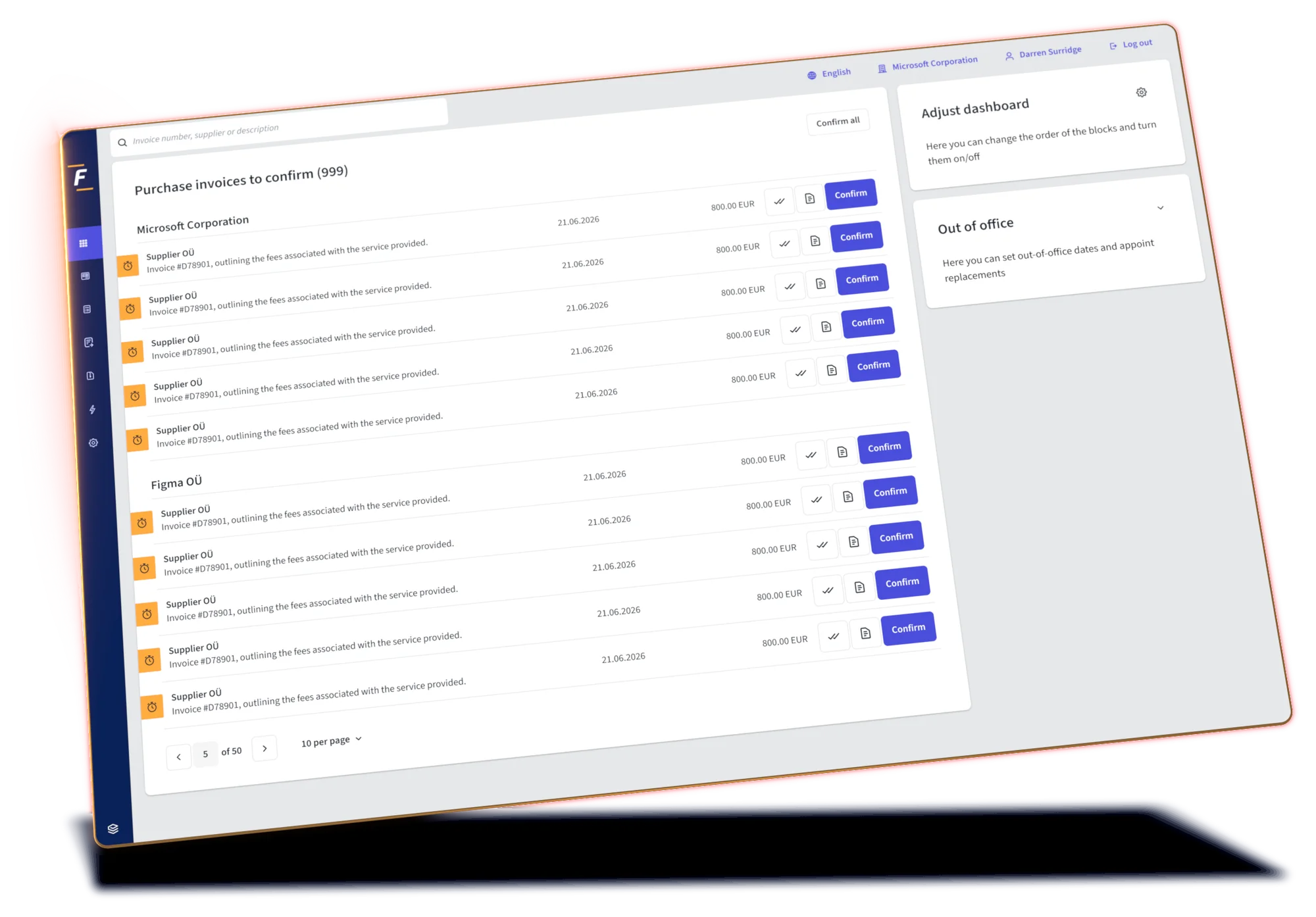 Fitek-platformscherm: goedkeuringsworkflow voor facturen