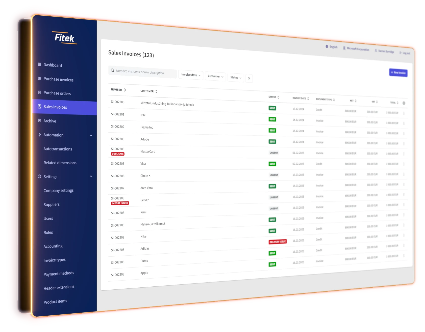 Fitek-platformscherm: pdf-naar-Peppol-conversie